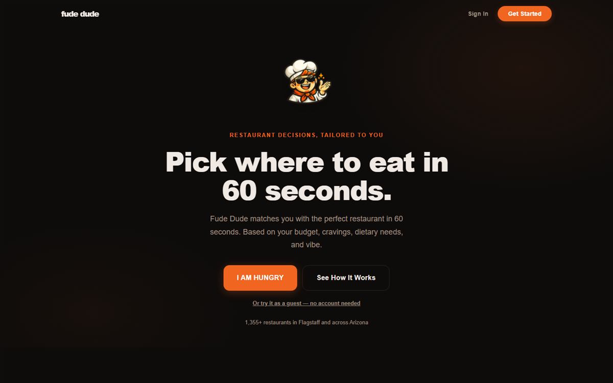 Screenshot of the Fude Dude website home page